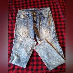 MENS LION DYNASTY SLIM FIT BIKER JEANS